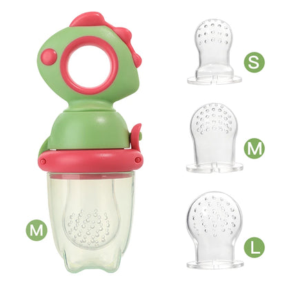 Rotating Push-Type Food Grade Silicone Fruit and Vegetable Feeder for Infants Baby, Dinosaur Shape Toddlers Supplementary Food F