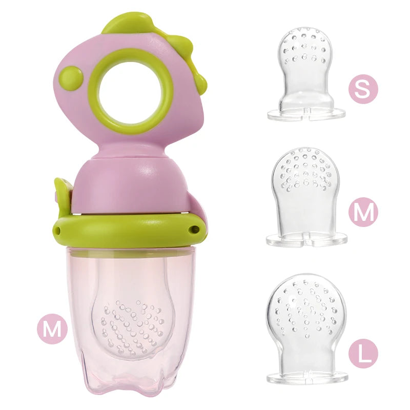 Rotating Push-Type Food Grade Silicone Fruit and Vegetable Feeder for Infants Baby, Dinosaur Shape Toddlers Supplementary Food F