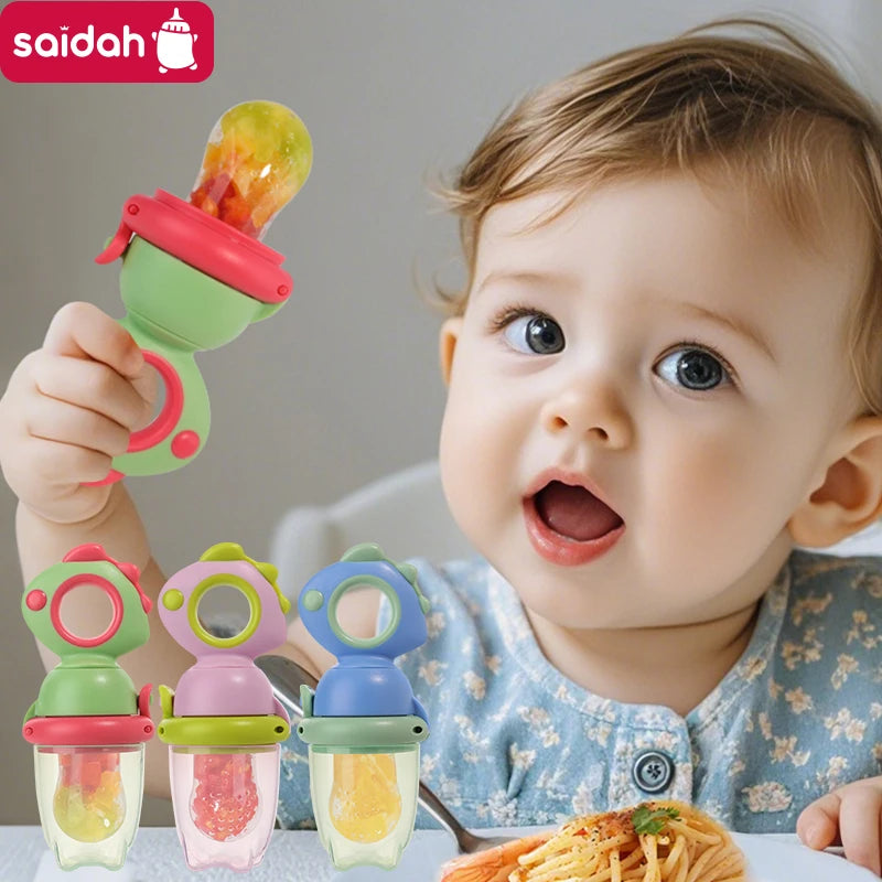 Rotating Push-Type Food Grade Silicone Fruit and Vegetable Feeder for Infants Baby, Dinosaur Shape Toddlers Supplementary Food F
